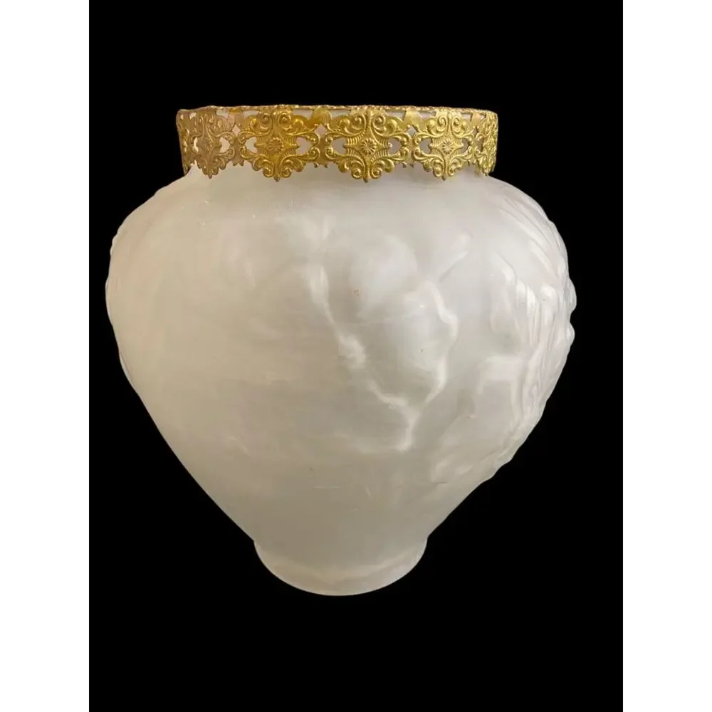 Vintage Art Nouveau Satin Glass Vase Brass Ormolu Fittings Poppy Design 9